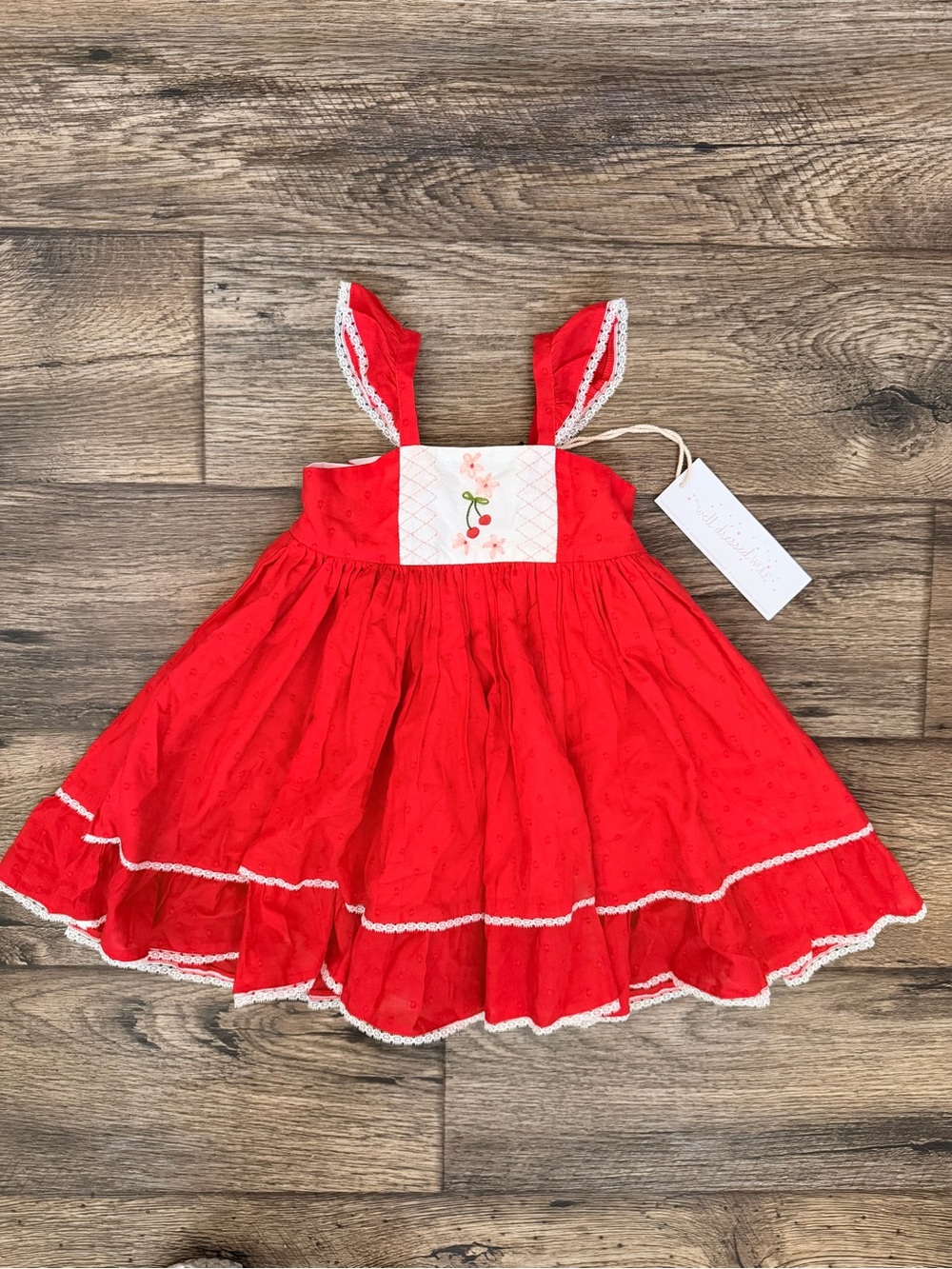Red Sleeveless Girls' Well Dressed Wolf Dress with Floral Detail